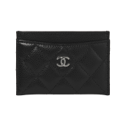 Chanel Classic Card Holder Grained Calfskin & Silver Black