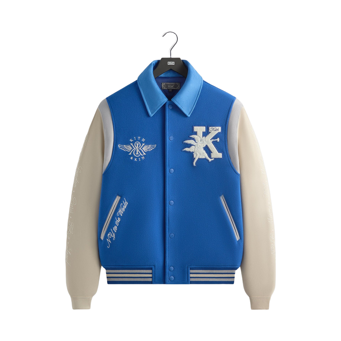 KHM010843-423 Kith Wool & Microsuede Varsity Jacket Cyclone