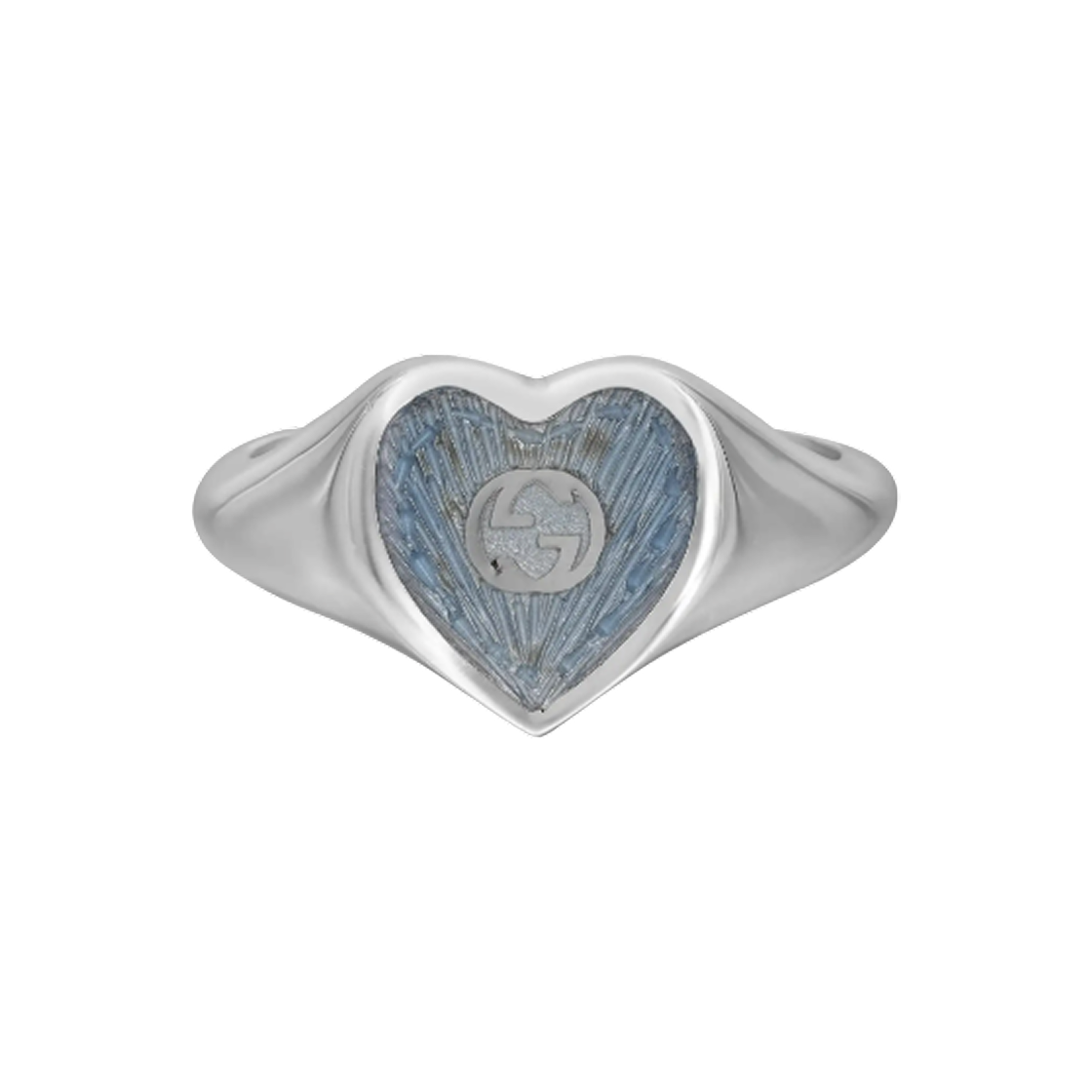 (W) 구찌 하트 링 인터로킹 G 에나멜 실버 라이트 블루((W) Gucci Heart Ring with Interlocking G Enamel Silver Light Blue) - 1