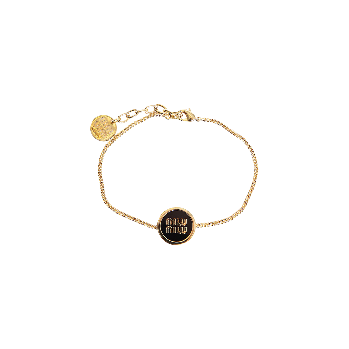 5IB632-2F6T-F0002 (W) Miu Miu Enameled Metal Logo Bracelet Black Gold