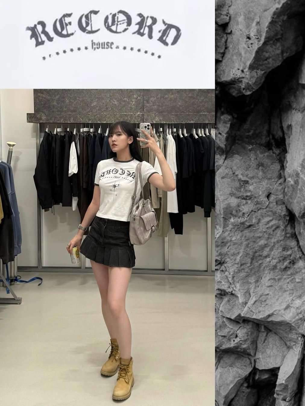 SLOW RECORD HOUSE Unisex RECORD Ringer Tee White 착용 스타일 - 3
