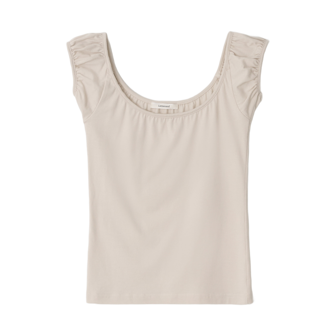 (W) 레터앤 셔링 스쿱 넥 톱 베이지((W) Letterand Shirring Scoop Neck Top Beige)