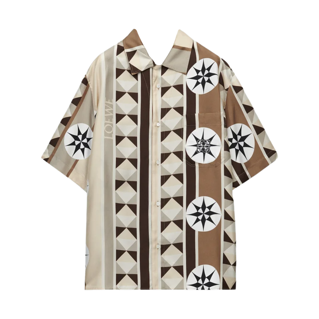 H616Y05X78-3046 Loewe Silk Short Sleeve Shirt Beige Multicolor