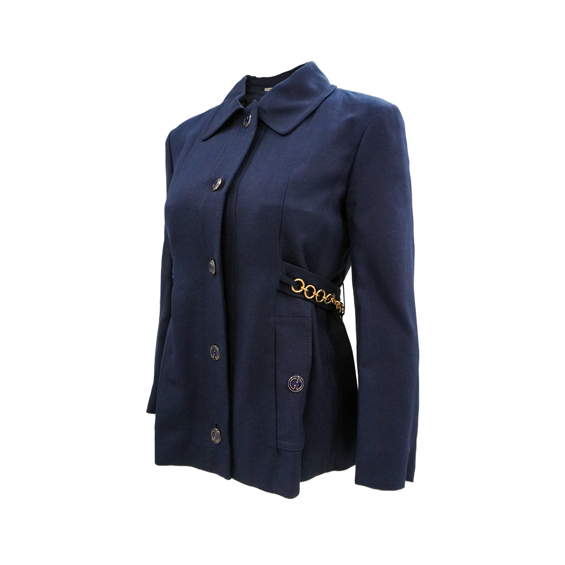 ITRTGFLU3ASR Gucci Chain-Belt Jacket Rayon Navy