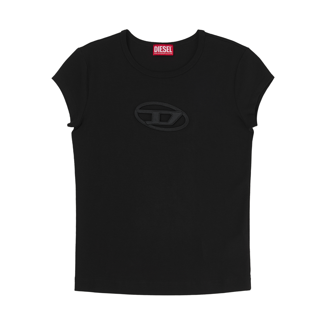 (W) 디젤 T-안지 피카부 로고 티셔츠 블랙((W) Diesel T-Angie Peekaboo Logo T-Shirt Black)