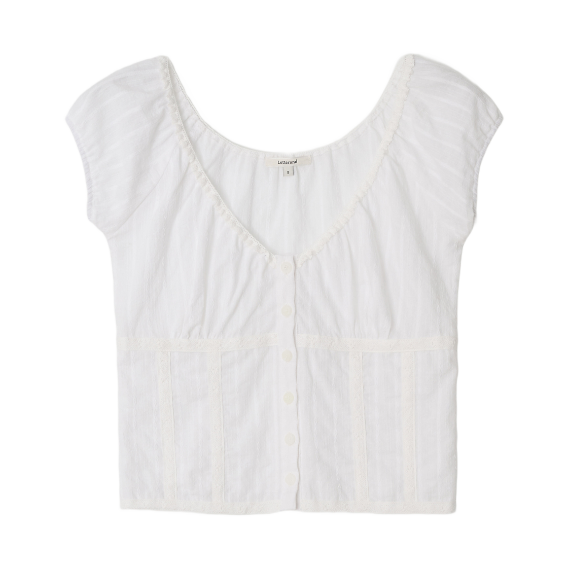 (W) 레터앤 셔링 레이스 블라우스 아이보리((W) Letterand Shirring Lace Blouse Ivory)