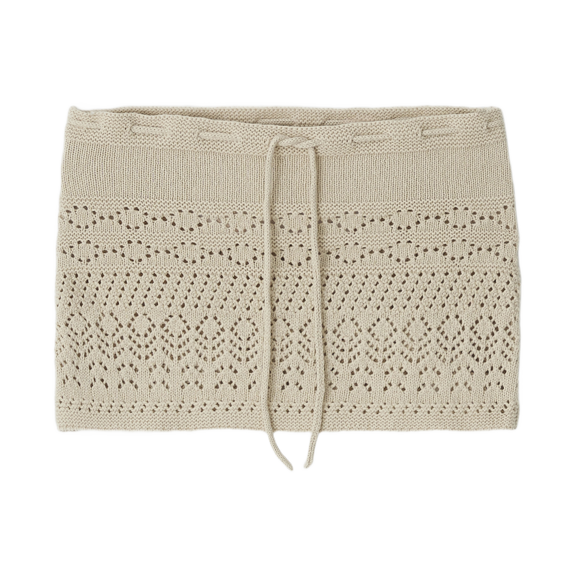 (W) 레터앤 크로셰 니트 미니 스커트 베이지((W) Letterand Crochet Knit Mini Skirt Beige)