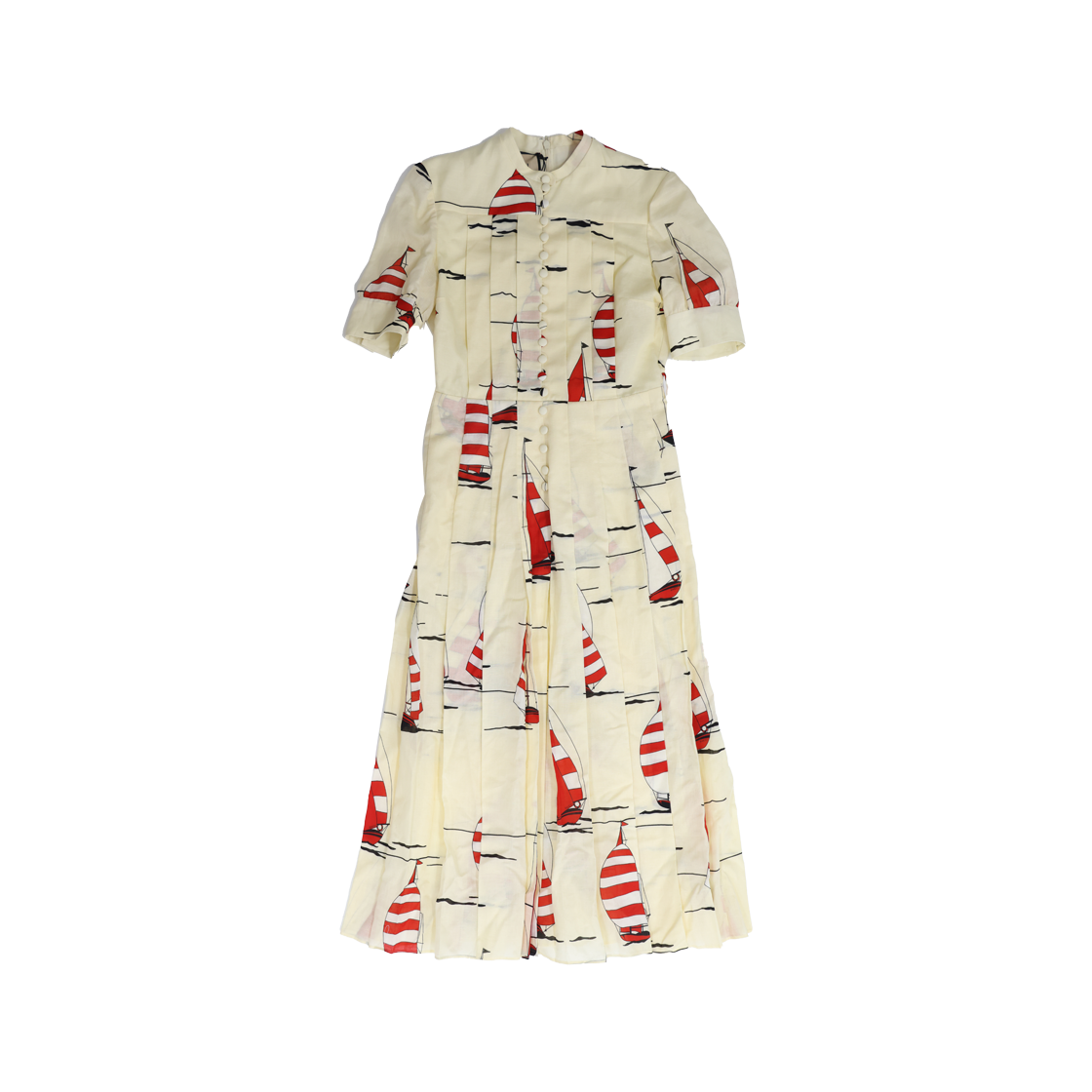 ITDEOB6TL8WV Gucci Nautical-Print Cotton-Linen Dress Ivory