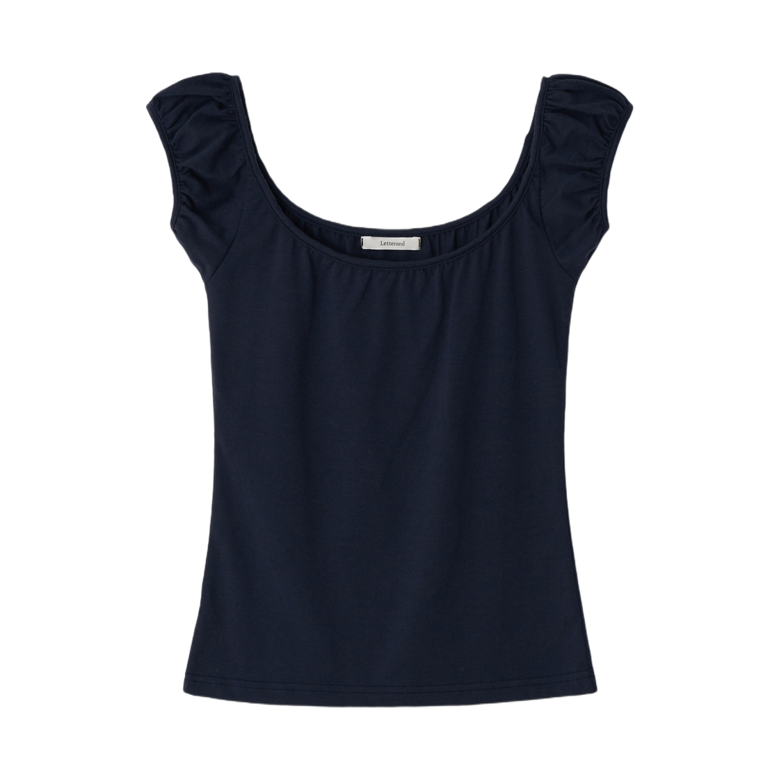 (W) 레터앤 셔링 스쿱 넥 톱 네이비((W) Letterand Shirring Scoop Neck Top Navy)
