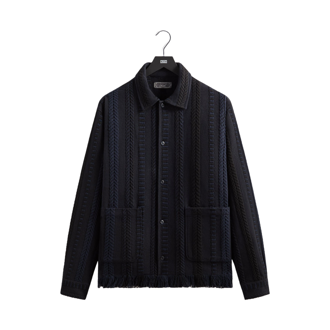 KHM033692-413 Kith Mixed Stripe Tweed Boxy Collared Overshirt Nocturnal