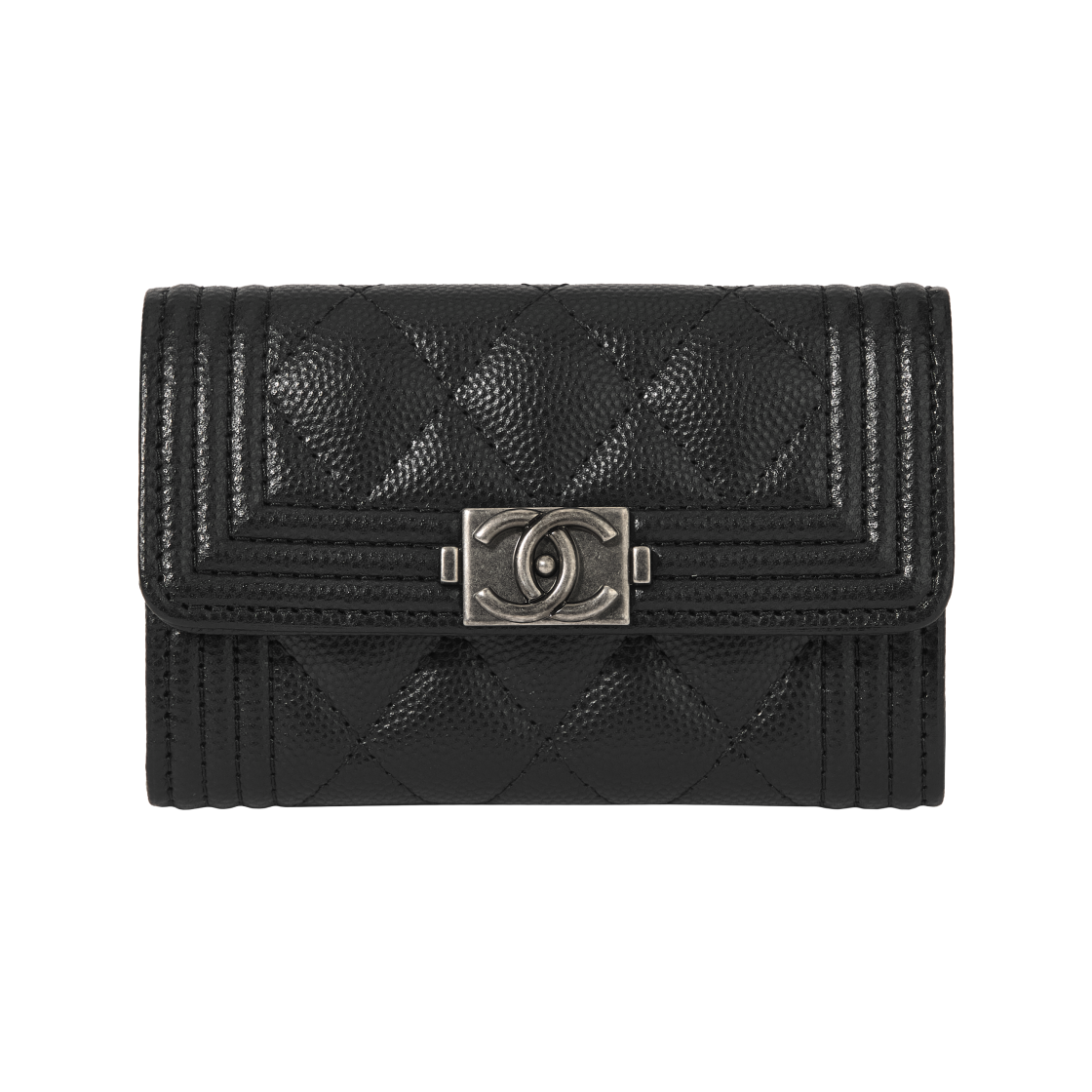 A80603-B01489-94305 Chanel Boy Chanel Flap Card Holder Grained Calfskin & Ruthenium Black