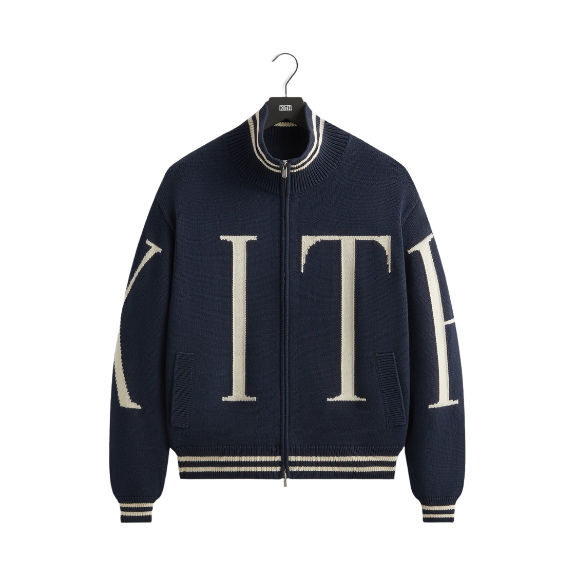 KHM032343-413 Kith Big Letter New York Wyona Full Zip Sweater Nocturnal