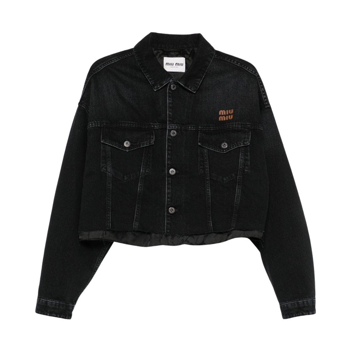 (W) 미우 미우 로고 데님 자켓 블랙((W) Miu Miu Logo Denim Jacket Black)