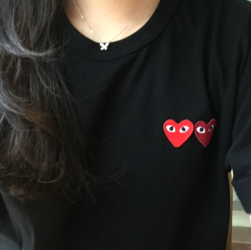 Play Comme des Garcons Double Heart T-Shirt Black 착용 스타일