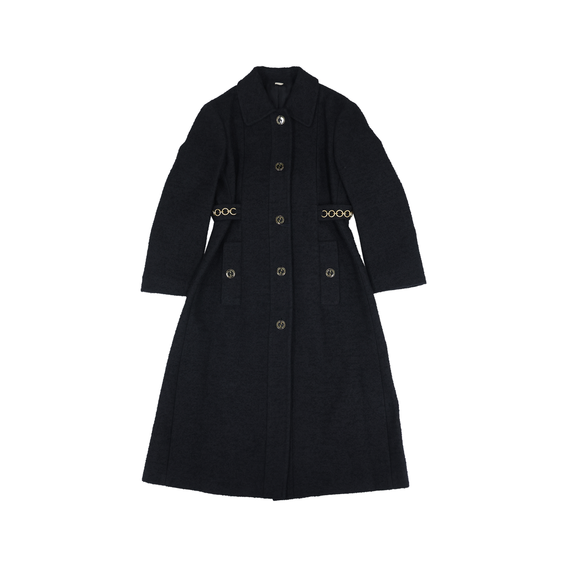 ITAIV8ENA6HB Gucci Chain-Belt Long Coat Black