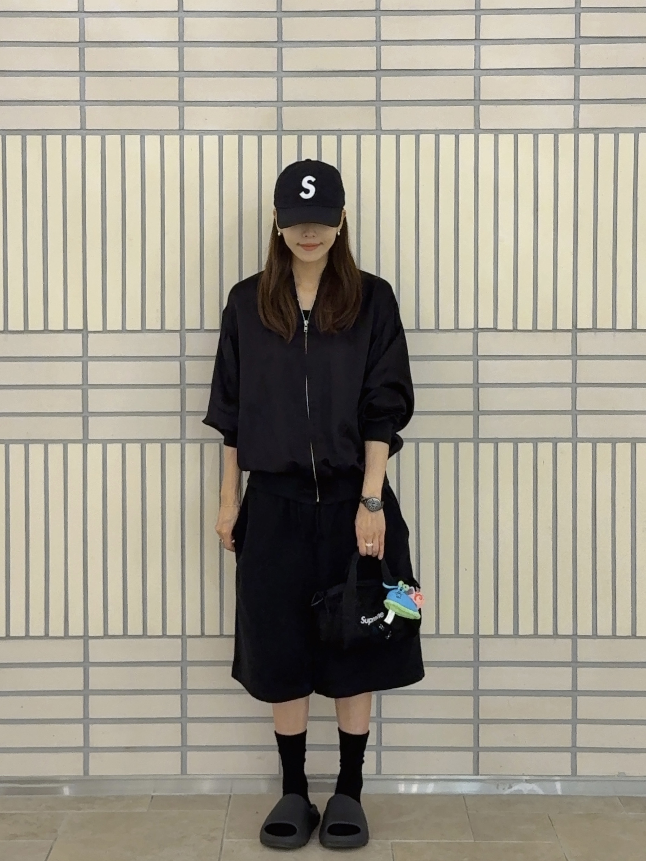 Supreme Seersucker S Logo 6-Panel Black - 24SS, CDG '84-85 Staff Blouson Black 착용 스타일 - 2
