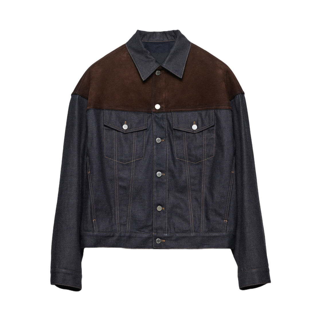 프라다 데님 앤 스웨이드 블루종 자켓 네이비(Prada Denim and Suede Blouson Jacket Navy) - 1