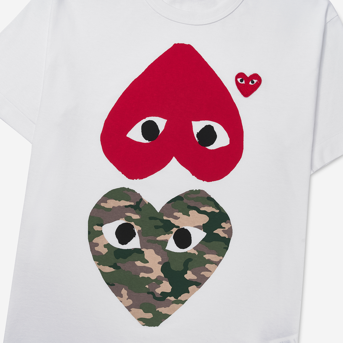 (W) 플레이 꼼데가르송 카모플라주 업사이드 다운 하트 티셔츠 화이트((W) Play Comme des Garcons Camouflage With Upside Down Heart T-Shirt White) - 3