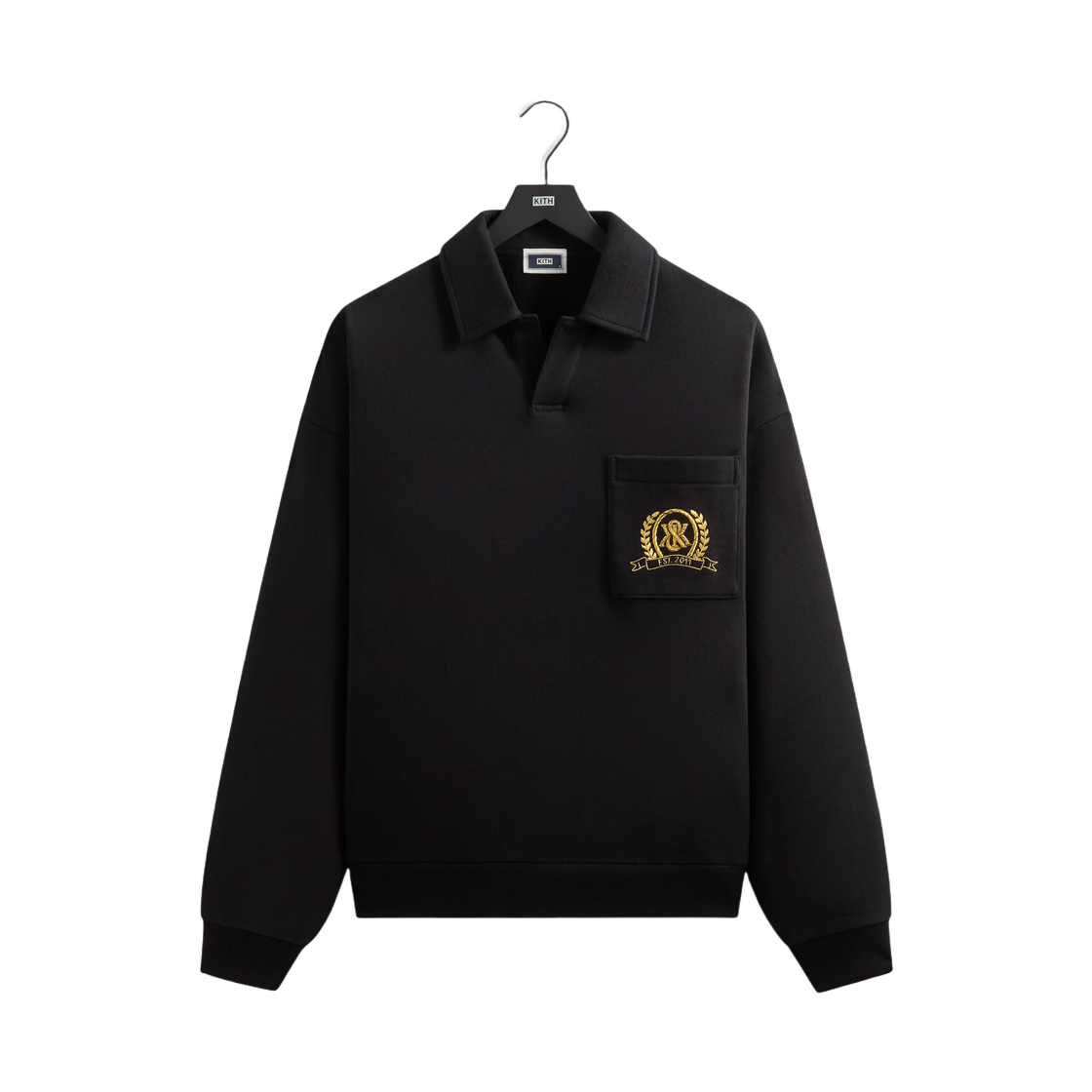 키스 & 킨 크레스트 길디드 크레스트 칼라드 럭비 블랙(Kith & Kin Crest Gilded Crest Collared Rugby Black)