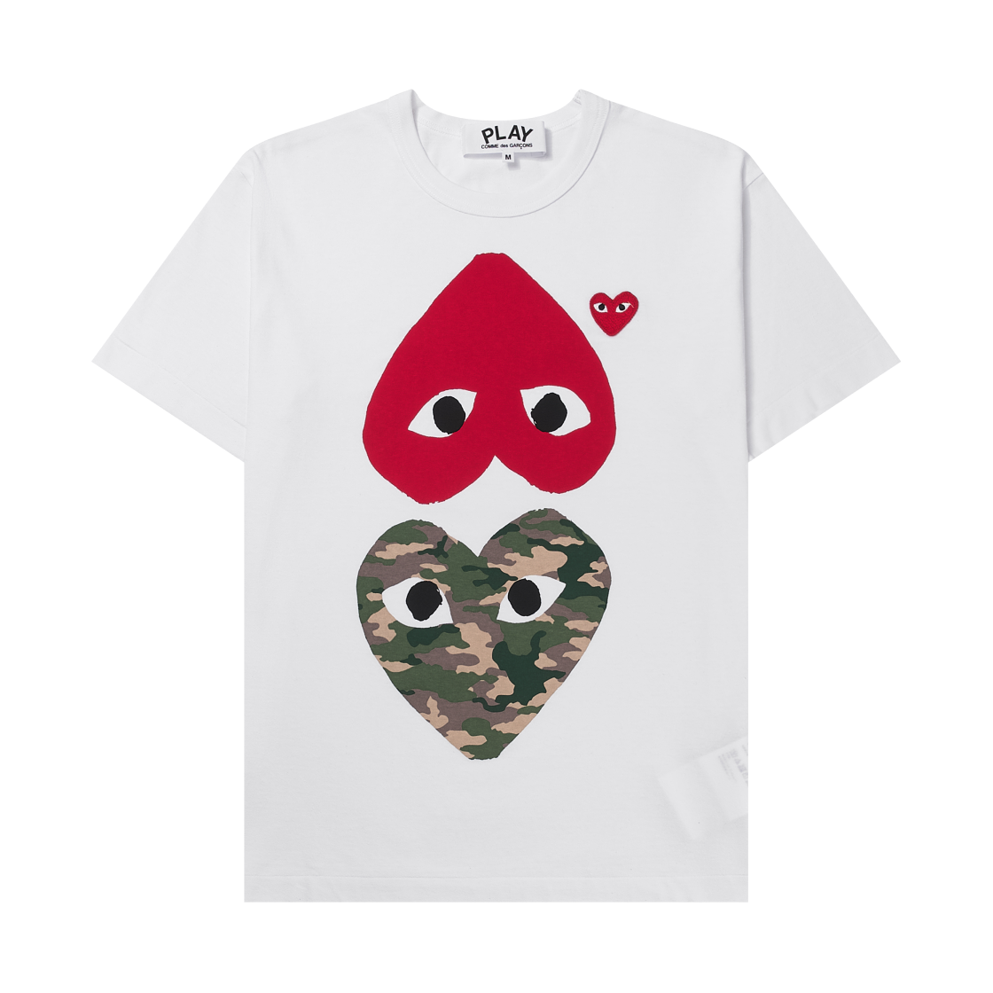 (W) 플레이 꼼데가르송 카모플라주 업사이드 다운 하트 티셔츠 화이트((W) Play Comme des Garcons Camouflage With Upside Down Heart T-Shirt White) - 1