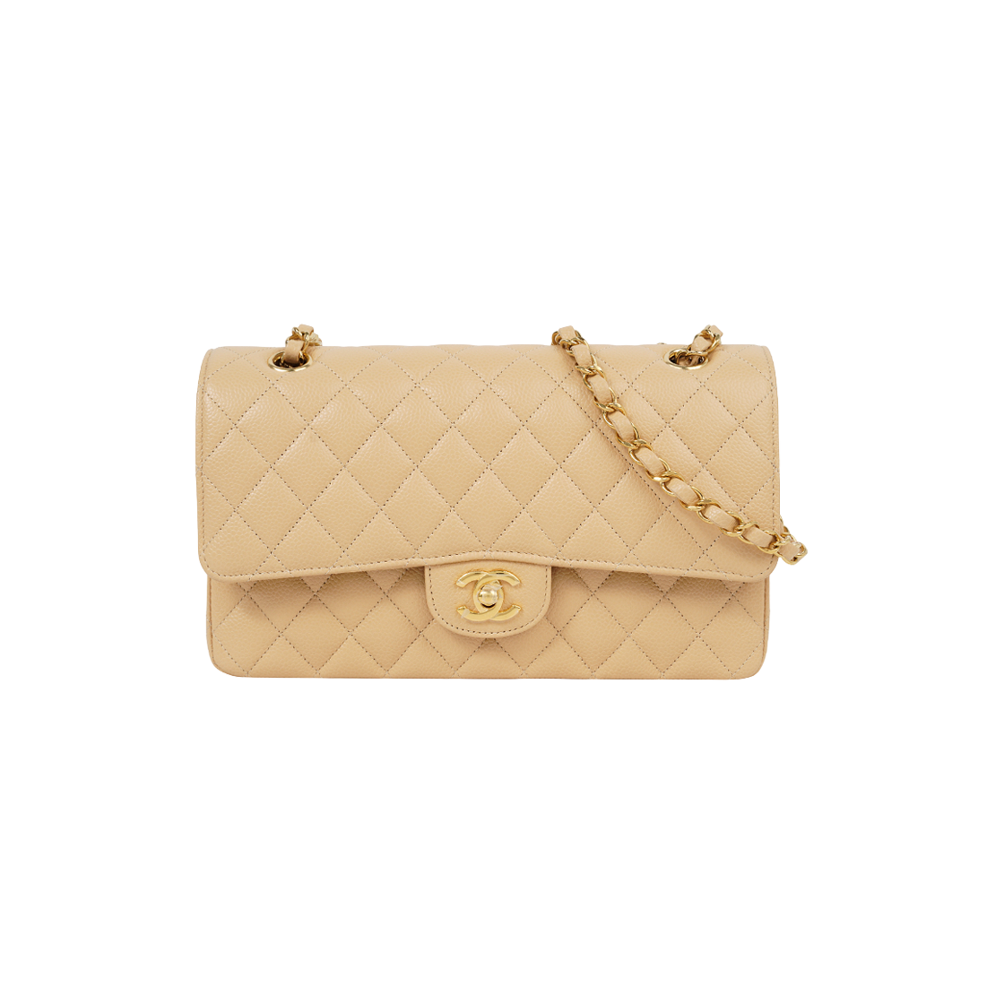샤넬 클래식 미듐 베이지 금장 캐비어