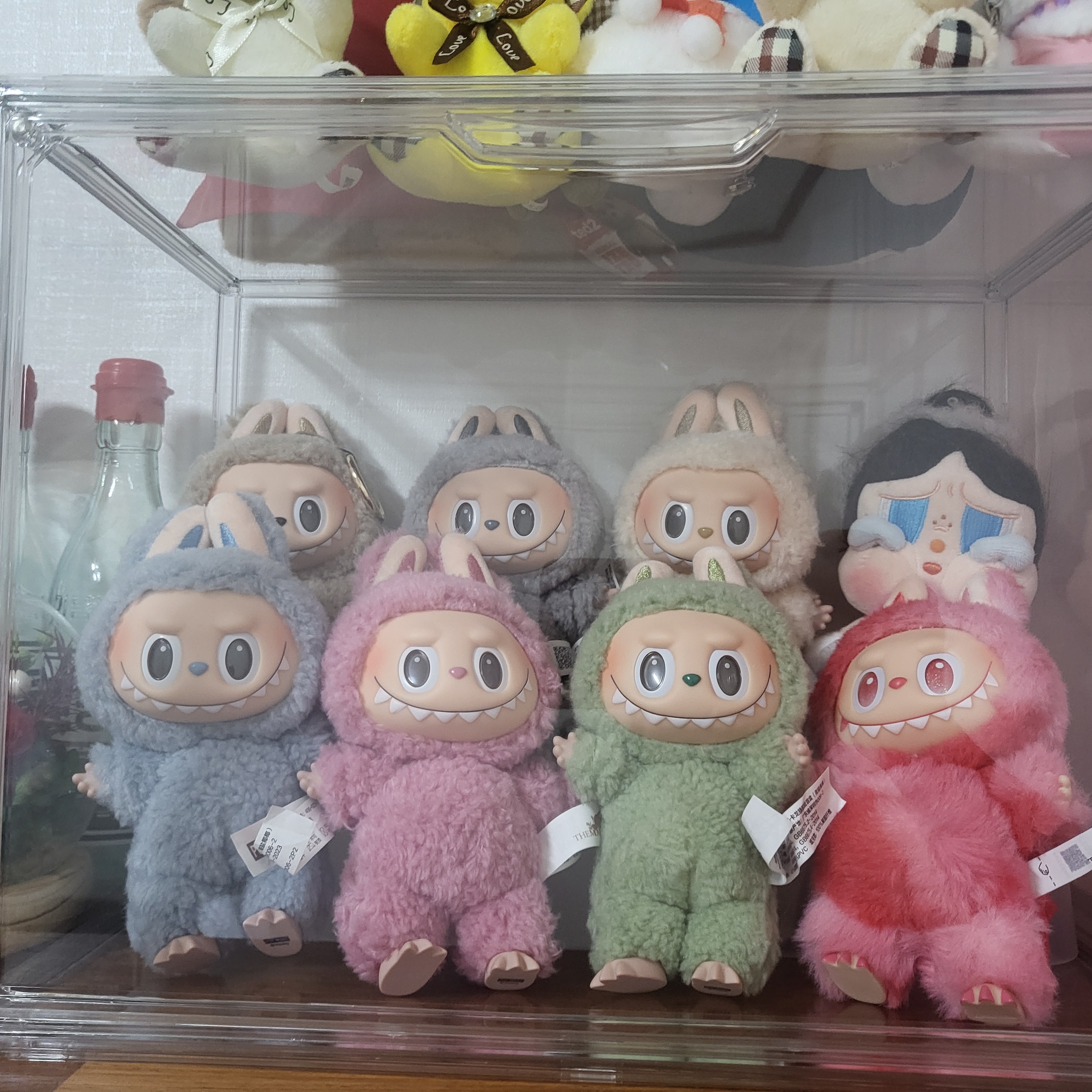Pop Mart The Monsters Labubu Tasty Macarons Series Sealed Case (6 Blind Boxes), Pop Mart Crybaby Shiny Shiny Series Plush Pedant Blister Pack 착용 스타일