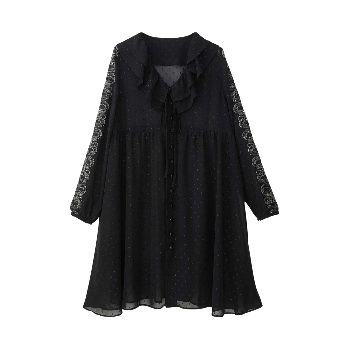 (W) 히스테릭 글래머 스네이크 루프 자수 프릴 드레스 블랙((W) Hysteric Glamour Snake Loop Embroidered Frill Dress Black) - 1