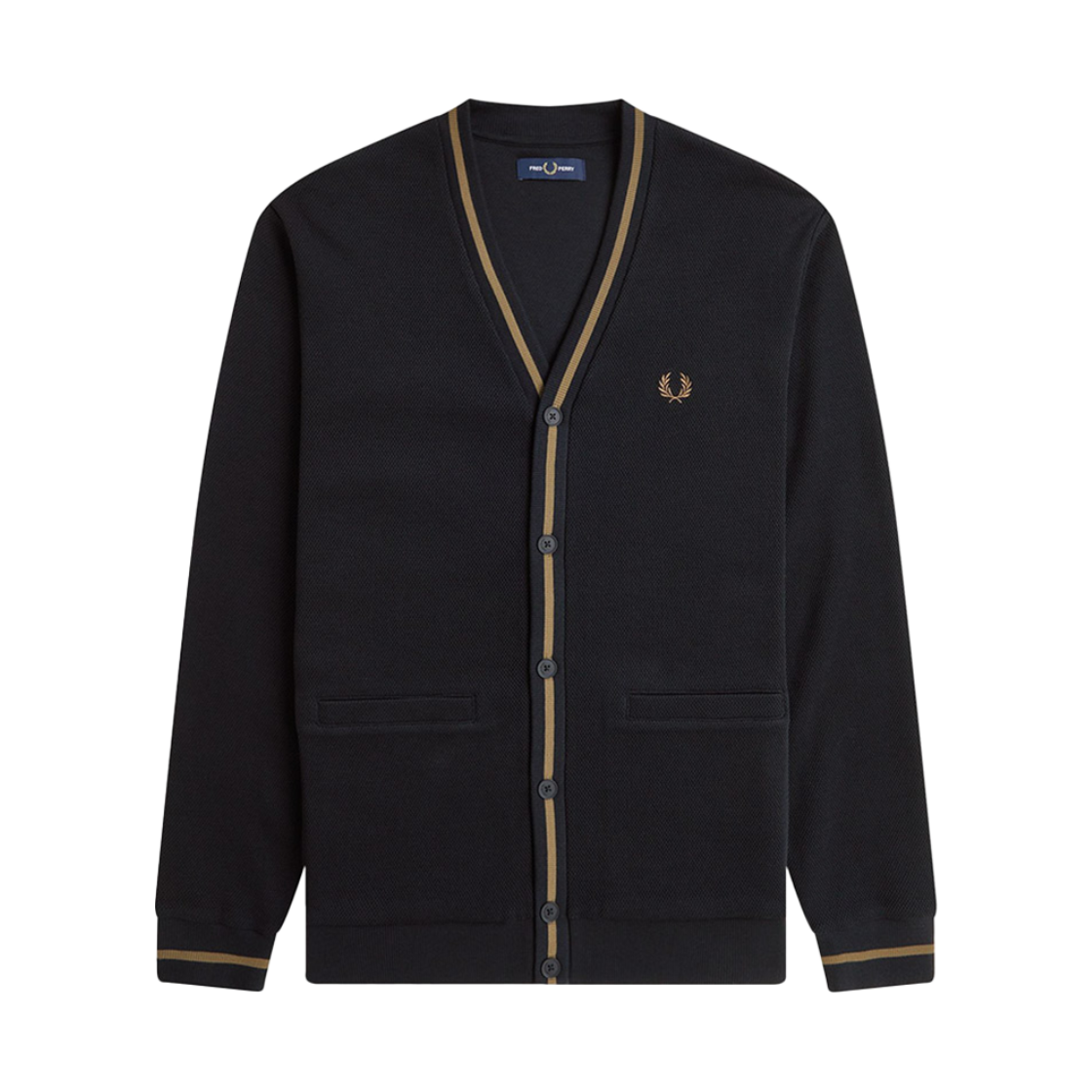 AFPM2532654-Q27 Fred Perry Tipped Pique Texture Cardigan Black Shaded Stone