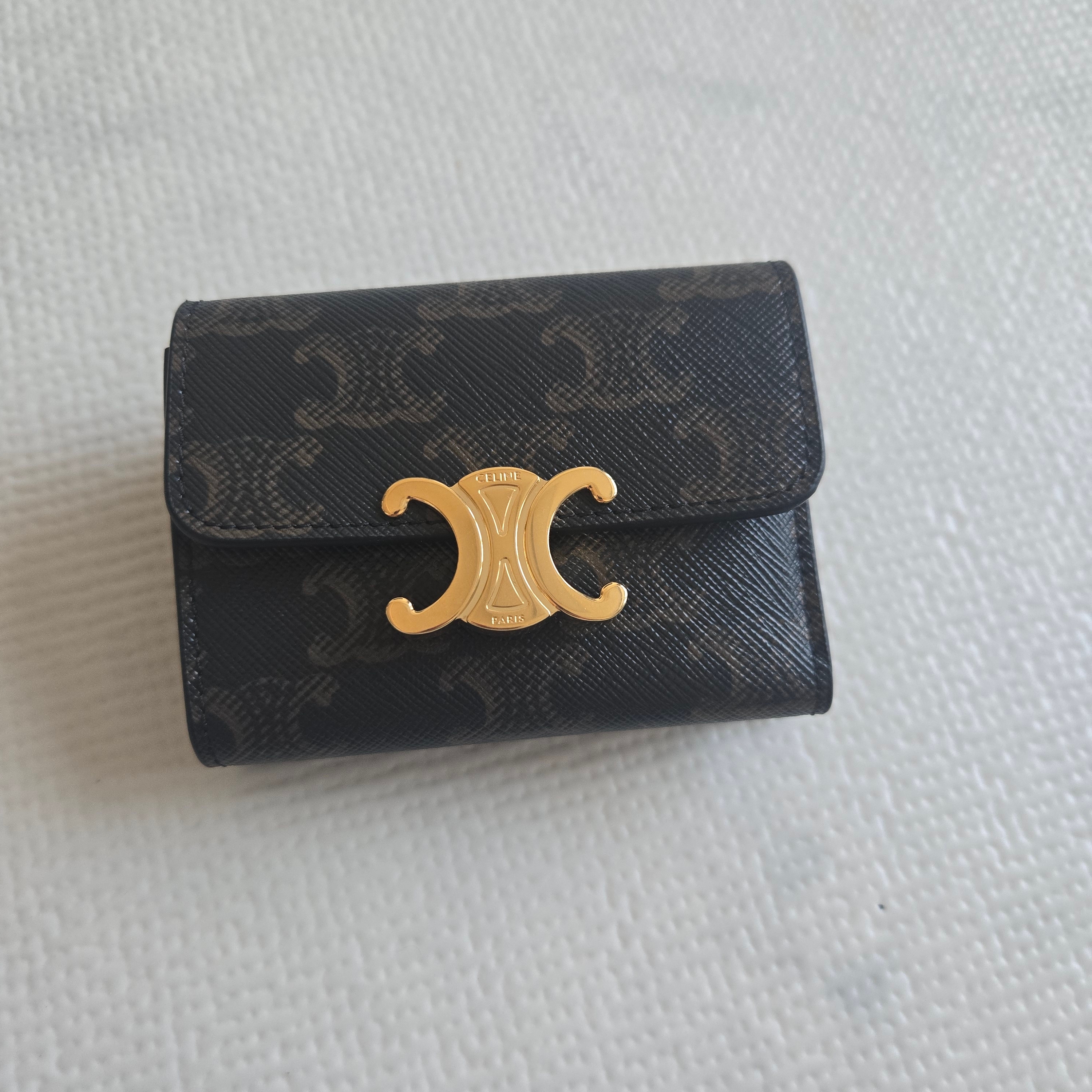 Celine Compact Wallet with Coin in Triomphe Canvas Tan 착용 스타일