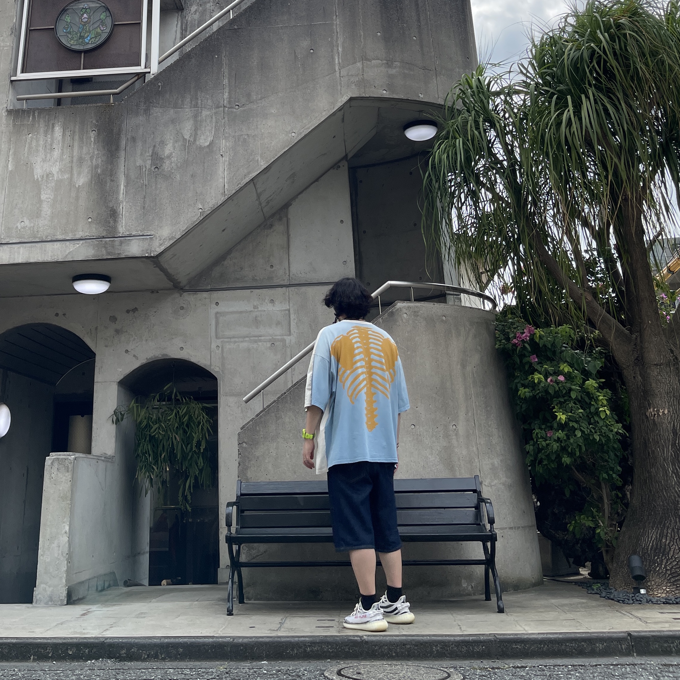 Kapital Cotton Sheeting Two Tone Big Pocket Bone T-Shirt Kinari Sax 착용 스타일 - 1