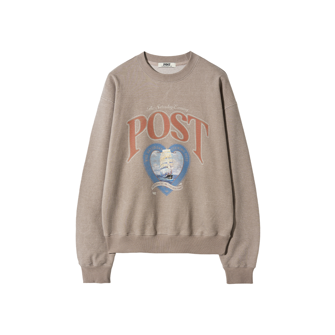 SFF1CR205ABE The Saturday Evening Post Heart Ship Graphic Pigment Sweat Shirt Beige
