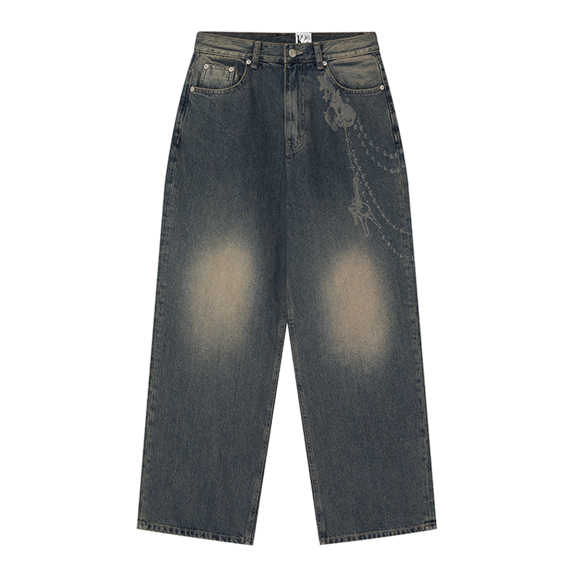 49873 Kashiko Chain Wide Denim Pants Rusty Blue