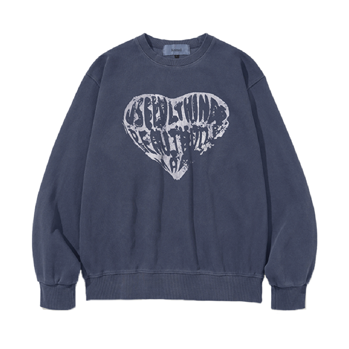 니티드 피그먼트 하트 맨투맨 블루