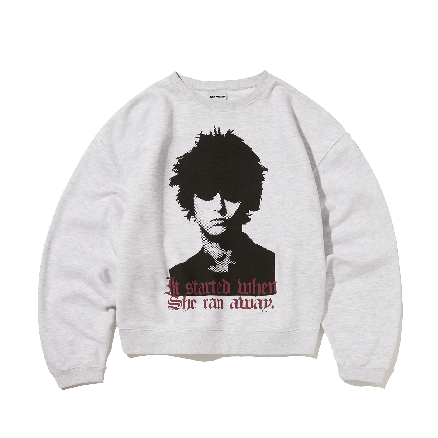 KM25AWSW01-LGR Keymisery Human Print Crop Sweatshirt - Lightgray