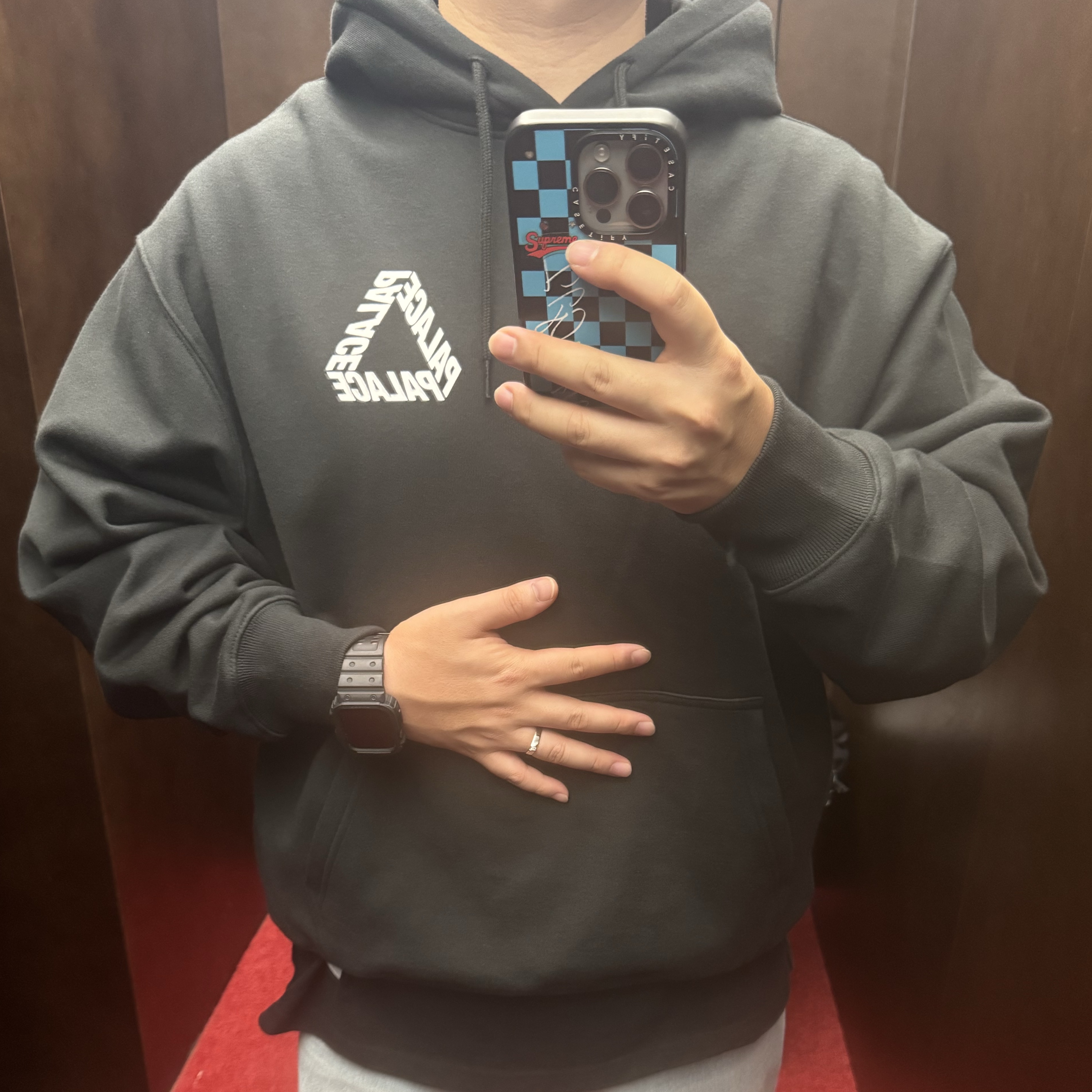 Palace P 3 Print Hood Black - 25FW 착용 스타일