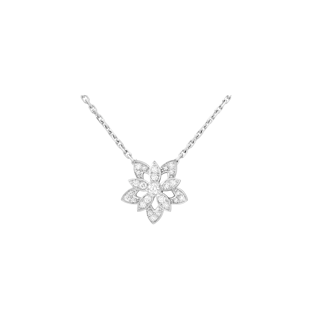 VCARP0ZW00 (W) Van Cleef & Arpels Lotus Openwork Pendant Mini 18K White Gold Diamonds