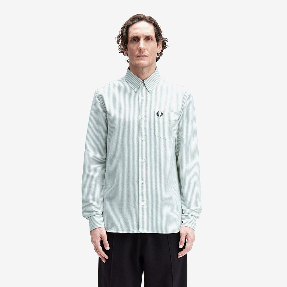 프레드페리 롱슬리브 옥스포드 스트라이프 셔츠 베이리프 스노우화이트(Fred Perry Long Sleeve Oxford Stripe Shirt Bayleaf Snow White) - 2