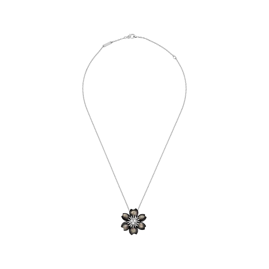 (W) 반 클리프 & 아펠 로즈 드 노엘 펜던트 미니 18K 화이트 골드 마더 오브 펄 다이아몬드((W) Van Cleef & Arpels Rose de NoeL Pendant Mini 18K White Gold Mother of Pearl Diamonds) - 2