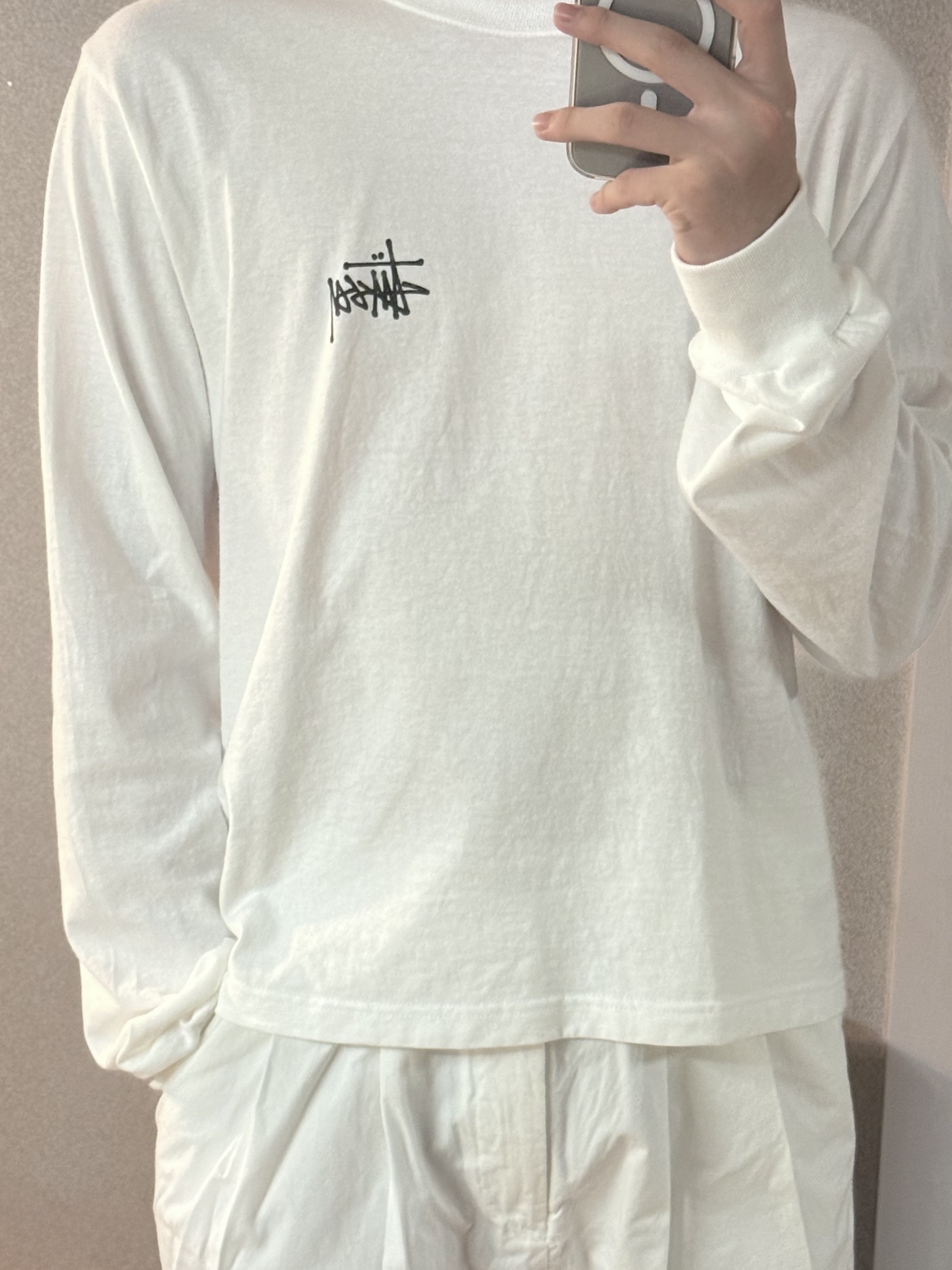 Stussy Basic Stussy LS T-Shirt White 착용 스타일 - 1