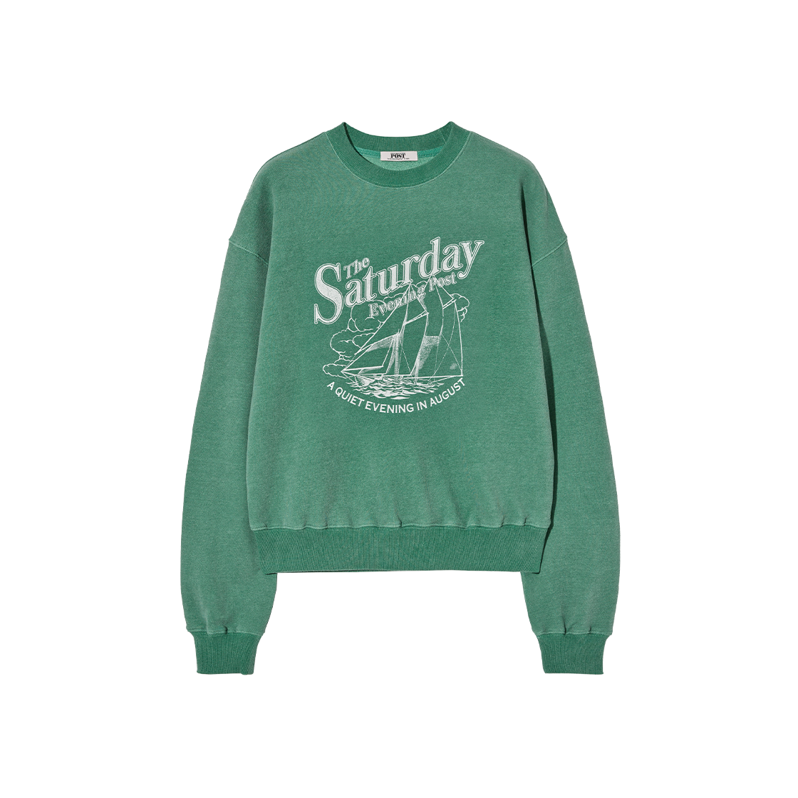 SFF1CR204AGR The Saturday Evening Post Yacht Graphic Pigment Sweat Shirt Green