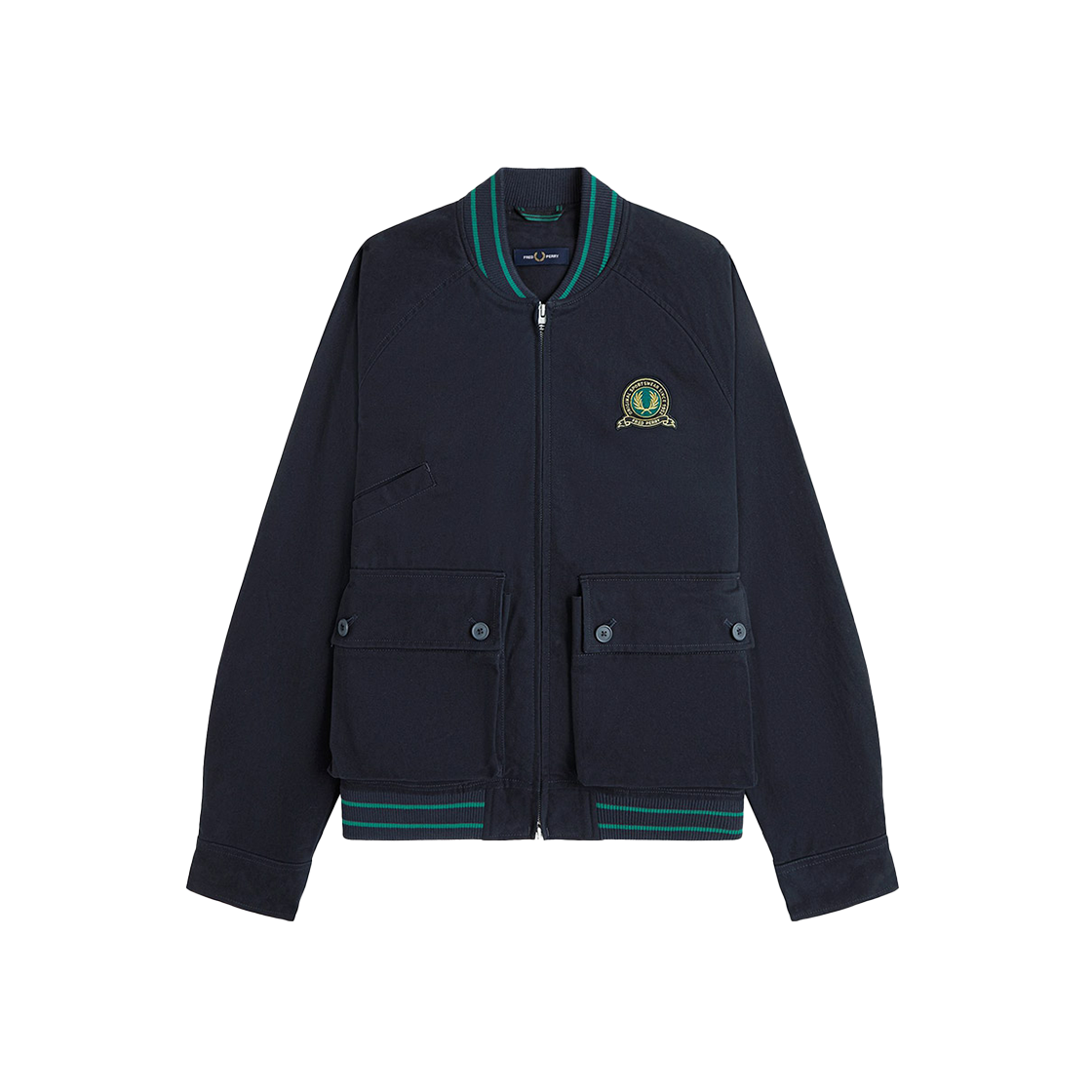 AFPM253J313-608 Fred Perry Clubhouse Tennis Badge Bomber Jacket Navy Snow White