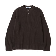 Knitted Cotton Henley Neck Waffle Knit Brown