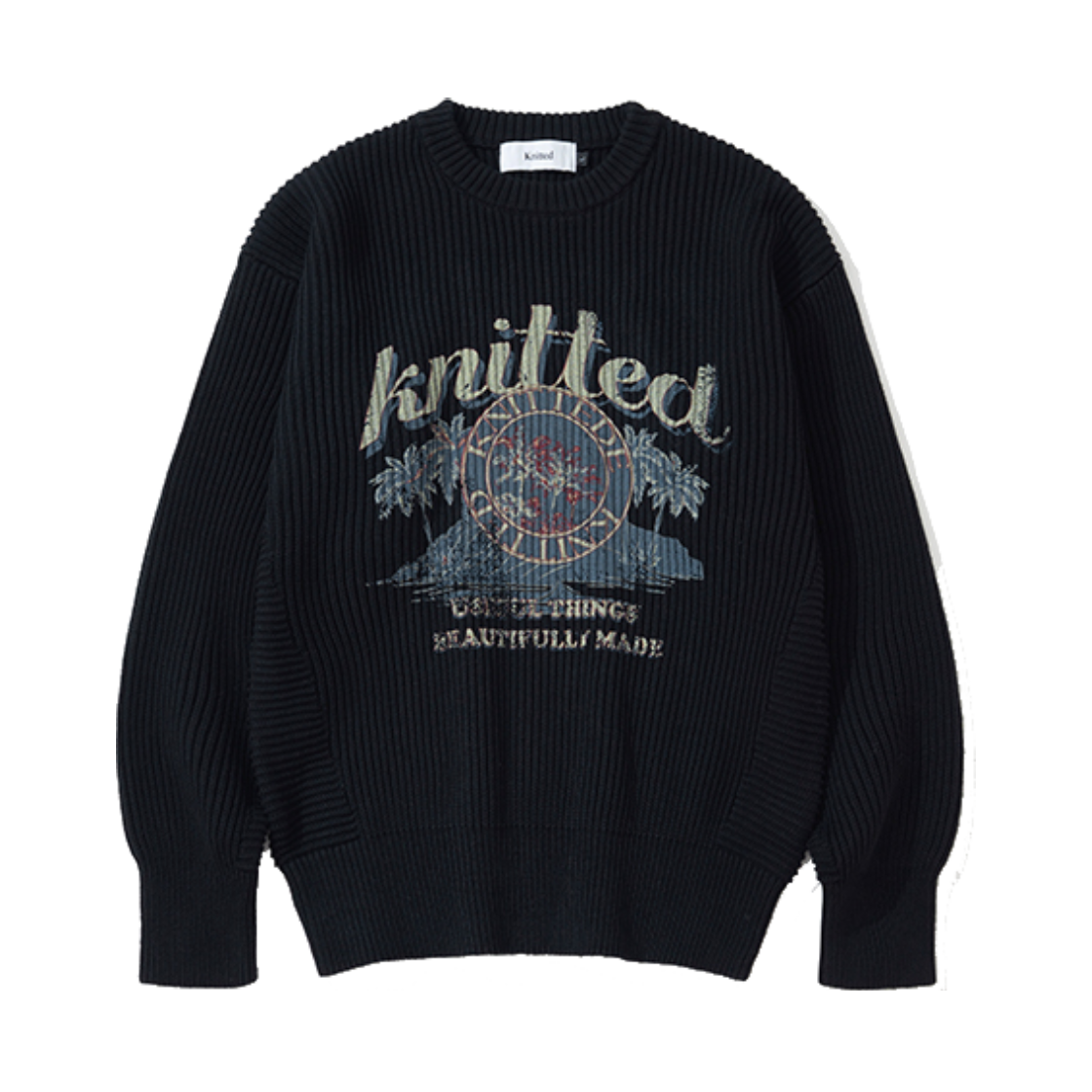 니티드 빈티지 팜트리 미니멀 라운드 니트 블랙