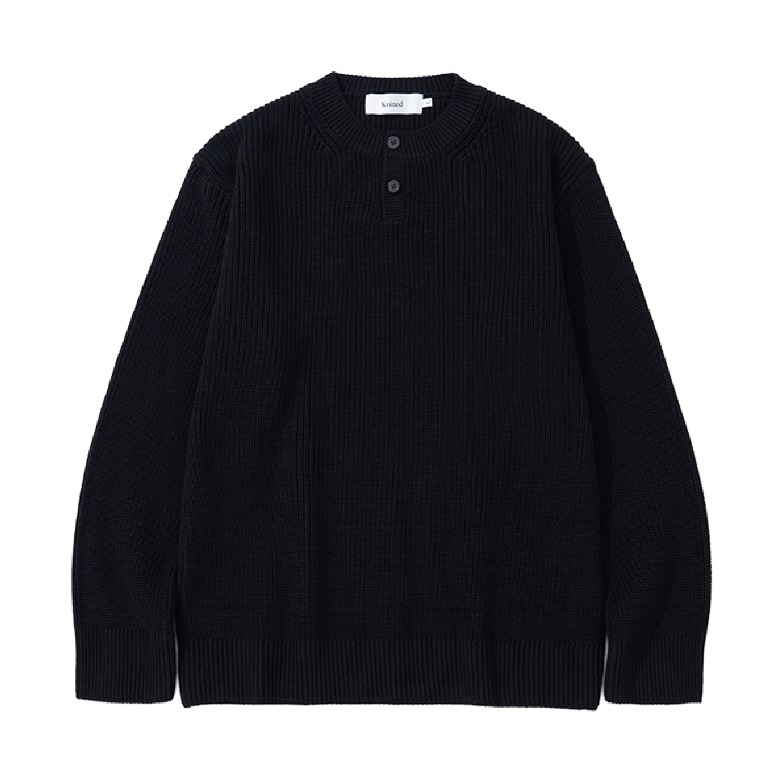 니티드 코튼 헨리넥 와플 니트 블랙(Knitted Cotton Henley Neck Waffle Knit Black)