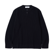 Knitted Cotton Henley Neck Waffle Knit Black