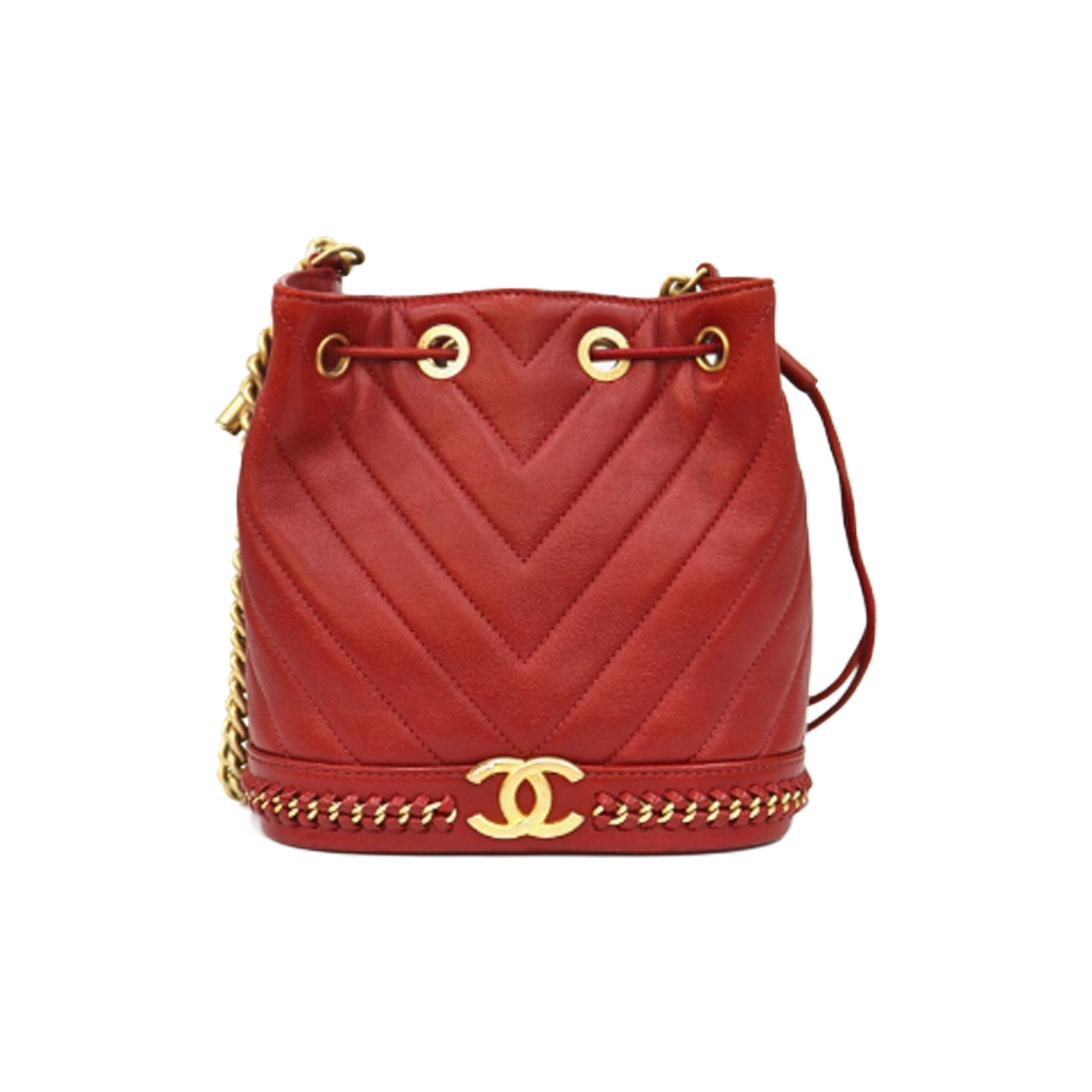 샤넬 버건디 쉐브론 버킷 숄더백 A-A24510