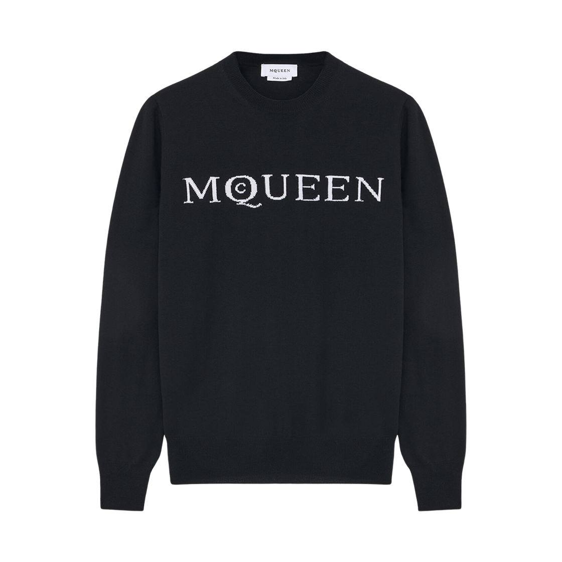 839681Q1BEB1218 Alexander McQueen Merino Wool Logo Jumper Black Ivory