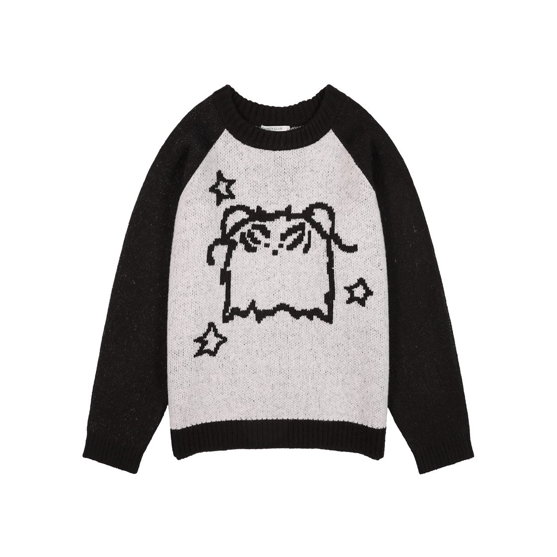 팬시클럽 오버핏 컬러 블록 풀 오버 니트 블랙