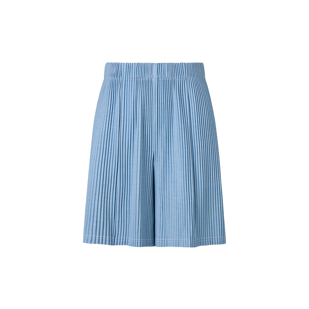 WPA3HLB Monplisse Women Stitch Point Denim Pleats Shorts Light Blue