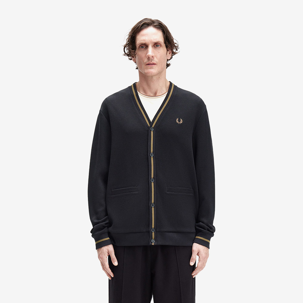 프레드페리 팁 피케 텍스쳐 가디건 블랙 쉐이디드 스톤(Fred Perry Tipped Pique Texture Cardigan Black Shaded Stone) - 2